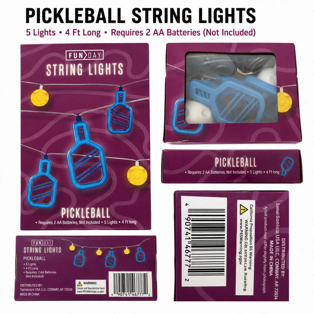 UNIQUE NIB Fun Day Blue Pickleball String Lights 5 LED Lights 4 Ft